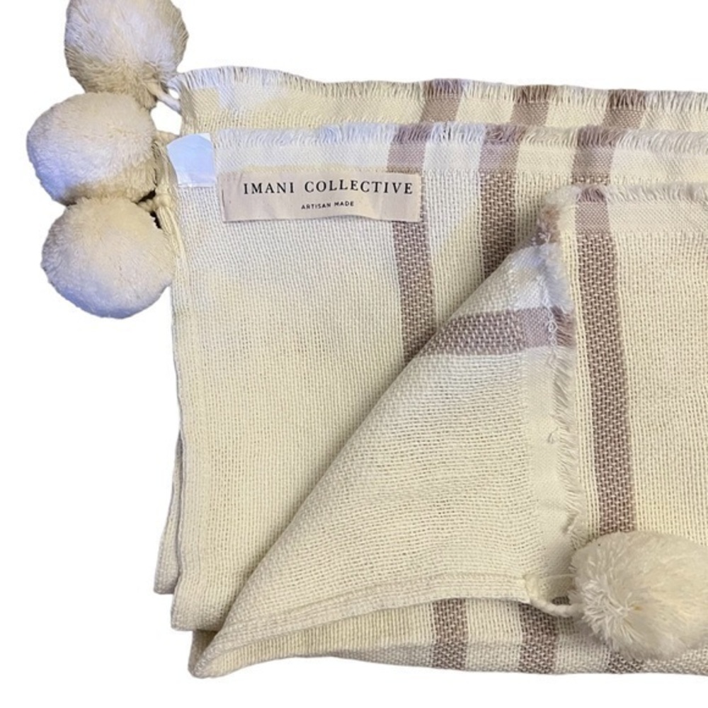NWOT Imani Collective cream & tan striped 100% cotton artisan throw blanket